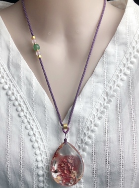 天然红幽灵吊坠毛衣链锁骨链饰品情人节礼物妈妈生日礼物水晶吊坠