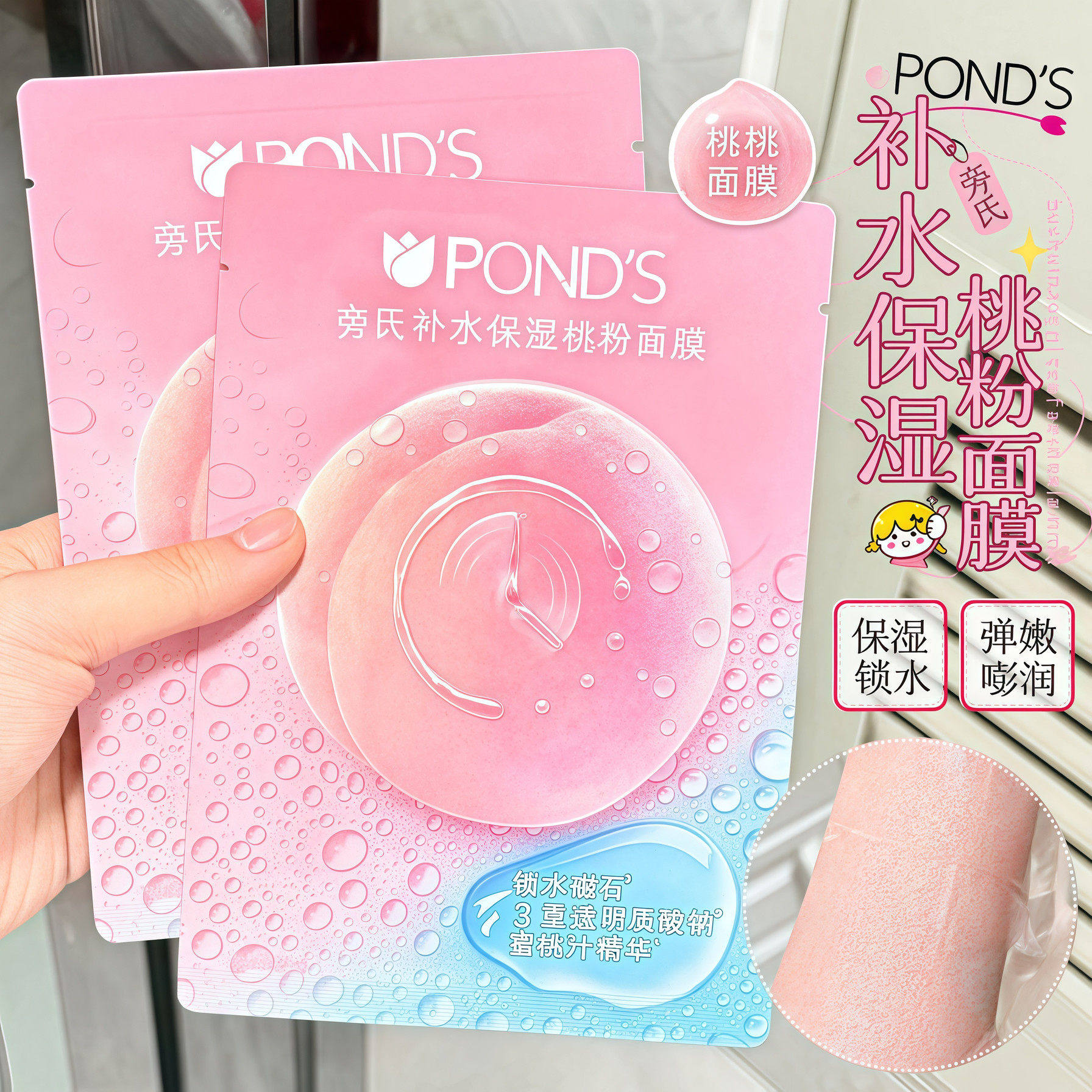 旁氏补水保湿桃粉面膜弹嫩改善肌肤蜜桃汁精华贴片式便携好物片装