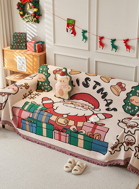 喜庆节日卡通动漫沙发巾四季通用棉麻棉线沙发盖布巾沙发套罩全包