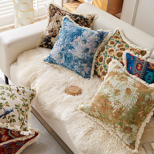 美式 饰枕沙发抱枕 莫奈花园油画系列抱枕乡村复古风花卉图案棉麻装