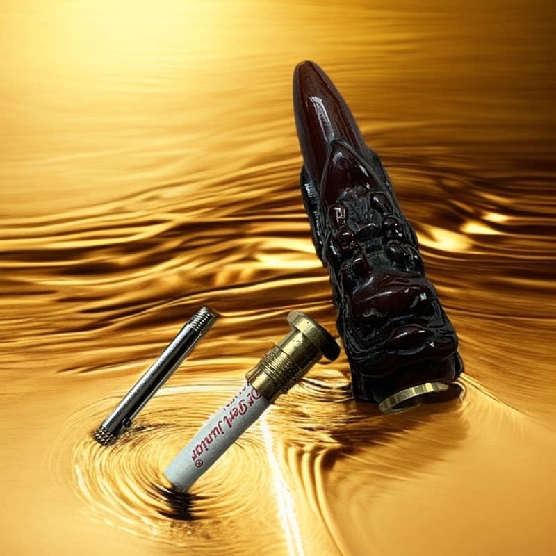 复古牛角雕刻龙头红牛角烟嘴新款黑牛角过滤嘴拉杆换6mm滤芯俩用