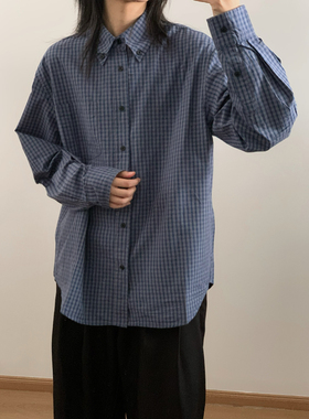 wtmp老钱风复古小格子长袖衬衫男女春秋日系宽松休闲百搭衬衣外套