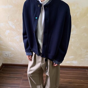 Oalin美式复古假两件卫衣开衫男女cleanfit短宽廓形显瘦个性夹克