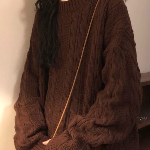 NAGA自制秋冬日系复古简约麻花辫宽松休闲百搭圆领针织衫套头毛衣