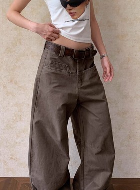 Apocket美式复古弯刀廓形工装裤男女春秋水洗显瘦垂感直筒休闲裤