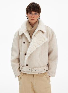 MADWITCH复古高级感双排扣毛领棉服男女冬季休闲羊毛混纺保暖外套