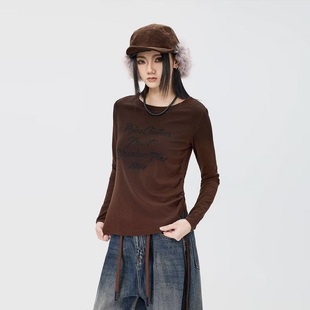 拓谷秋冬专柜女土风圆领打底衫内搭抽褶正肩修身设计感长袖上衣