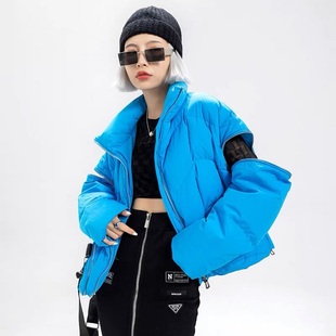 拓谷2024秋冬新款专柜女时尚可拆卸袖子羽绒服宽松立领白鸭绒外套