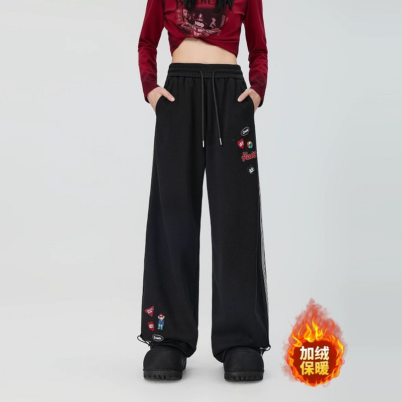 拓谷秋冬专柜女加绒卫裤运动裤直筒阔腿长裤宽松百搭束脚休闲裤