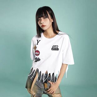 拓谷2027春夏季新款专柜女流苏贴布短袖T恤宽松美式短款圆领上衣