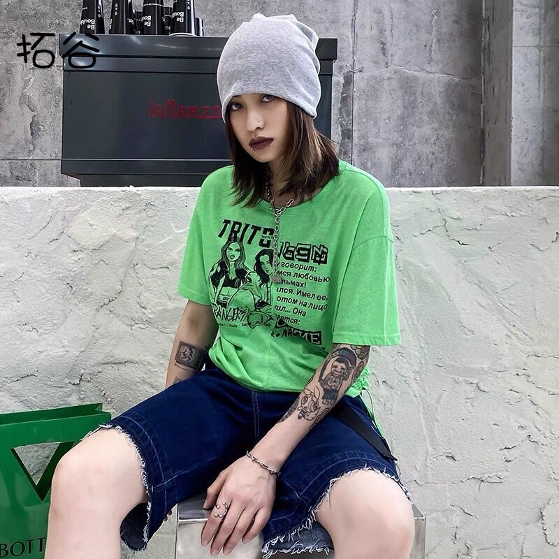 拓谷2026 夏季新款纯棉短袖T恤抽绳设计感小众ins薄款上衣女图片