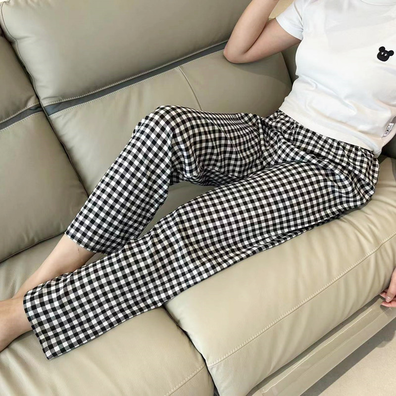夏季新款棉绸睡裤女高腰沙滩裤人造棉外穿防蚊裤大码家居空调长裤