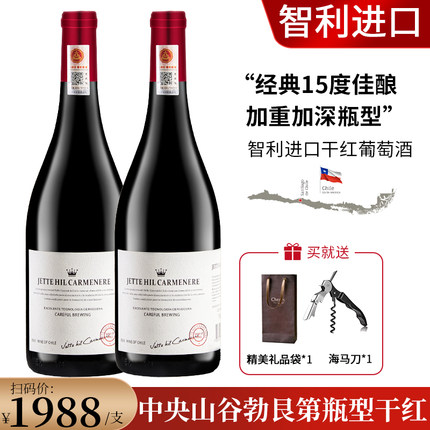 智利进口红酒葡萄酒双支装佳美娜中央山谷干红2瓶*750ml官方正品