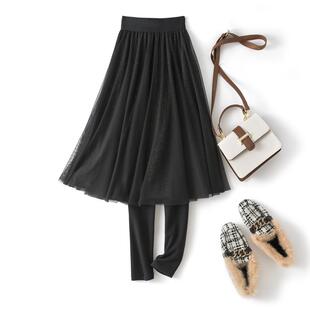 带裙子打底裤假两件黑色外穿A字百搭纯棉加绒加厚连裤裙大码小脚