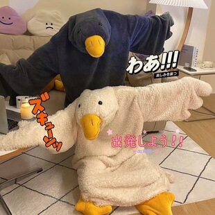 大白鹅睡衣连体秋冬季女沙雕搞怪小鸭子睡袍小丑鱼奇葩情侣男搞笑