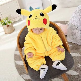 婴儿皮卡丘衣服秋冬恐龙睡衣新款宝宝连体衣加厚新生儿爬爬服冬季