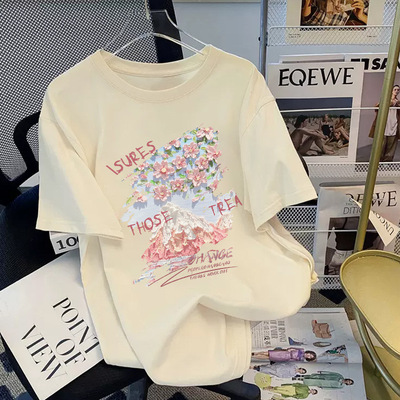 多巴胺穿搭白色短袖t恤女夏季新款潮流宽松大码百搭半袖体恤上衣