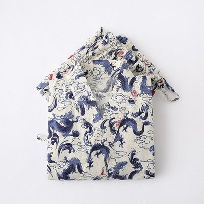 夏季日本男士纯棉和服浴衣甚平短袖睡衣套装和风竹节棉麻家居服