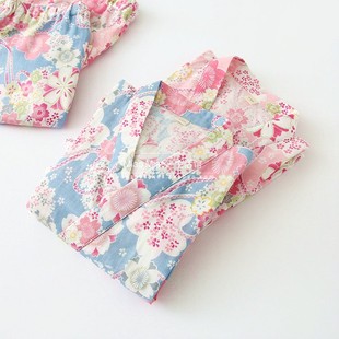 睡衣套装 春夏季 纯棉双层纱布女童汉服儿童和服汗蒸服亲子系带短袖