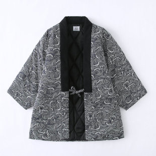 新款 秋冬民族风情侣家居服和服棉袄棉服道袍半缠保暖系带棉衣海浪