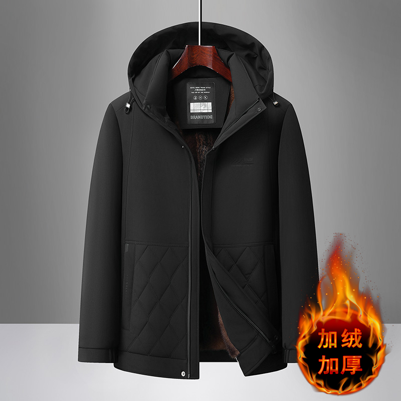 秋冬季连帽棉衣男士中老年加绒