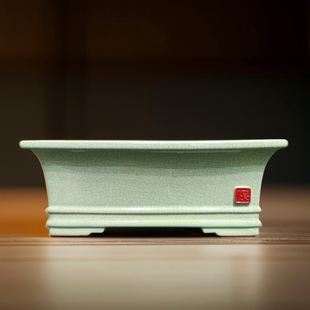 新款裂纹长方型椭圆型盆景盆复古透气家居盆栽黄扬勒竹造景花盆