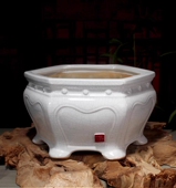 陶瓷花盆中式 古典透气冰裂釉面大口径六角形鼓丁盆景盆简约造型盆