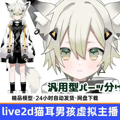 live2d直虚拟主播成品形猫耳帅男生皮套播虚拟象设气计虚拟主播
