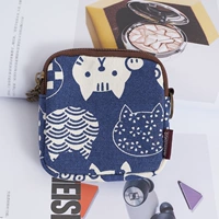 Синяя ткань кошка маленькая квадратная сумка