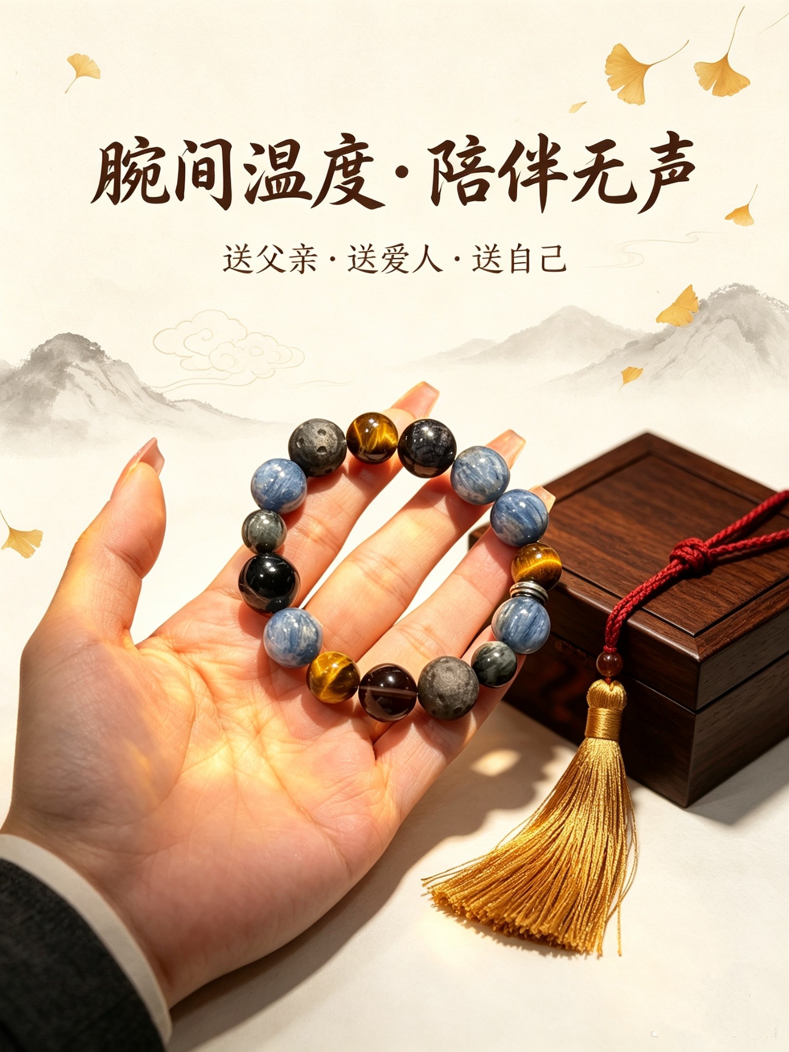 男士水晶手串蓝晶石虎眼石银曜石鹰眼石单圈文玩手链送男友礼物图片