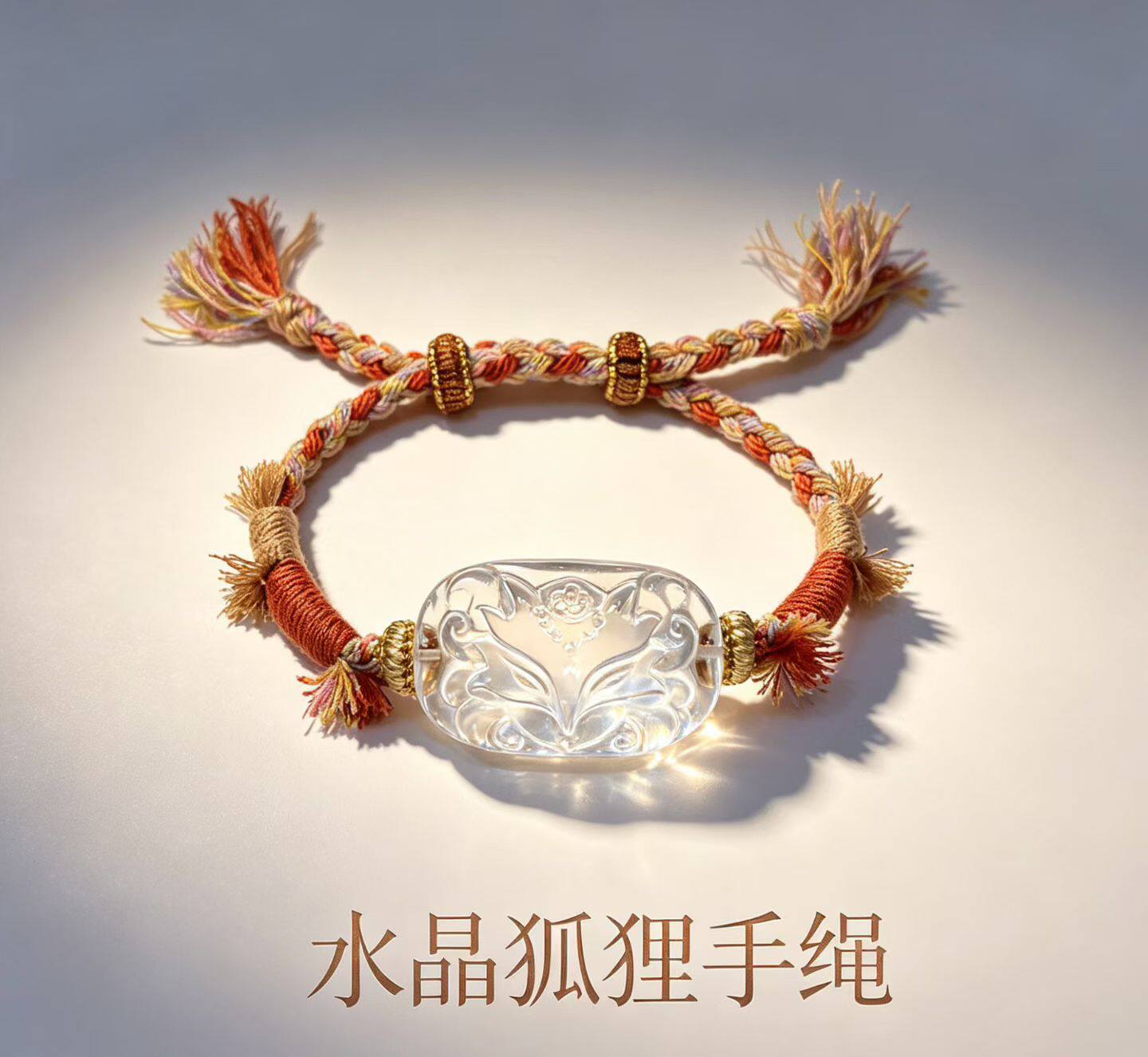 天然白水晶狐狸手绳藏式手工编织流苏招财百搭送女友生日礼物手链