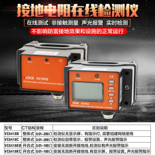 胜利VC6418B/VC6418C/VC6418KB/VC6418KC接地电阻在线监测测试仪