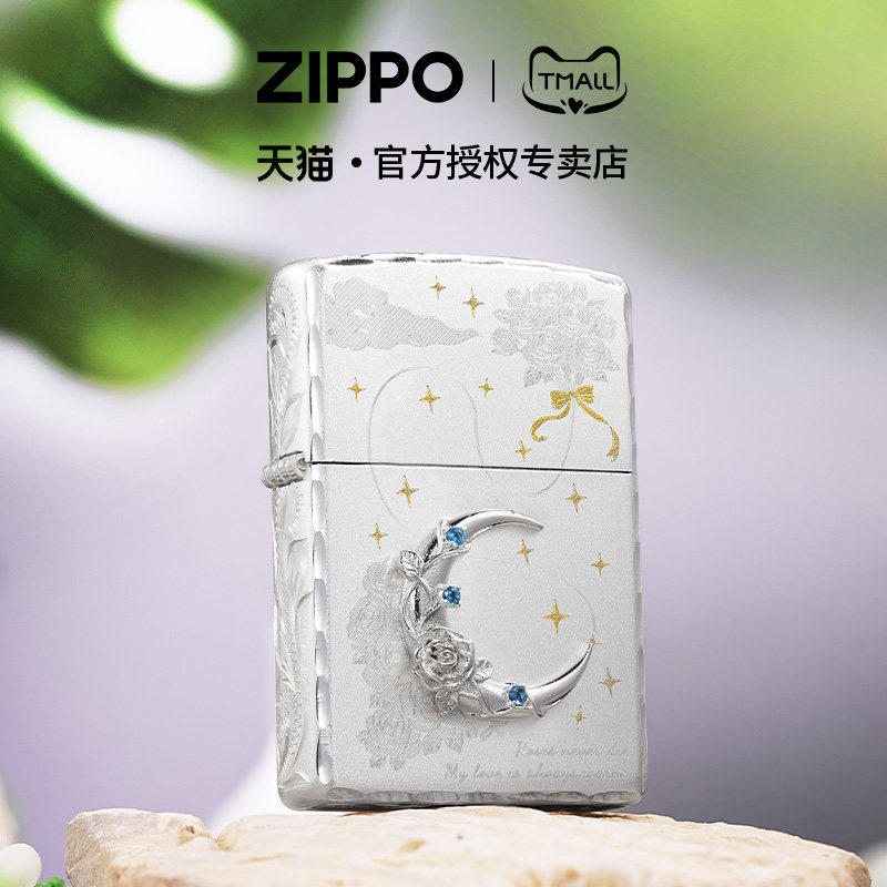 zippo打火机咬边贴章月牙玫瑰图片