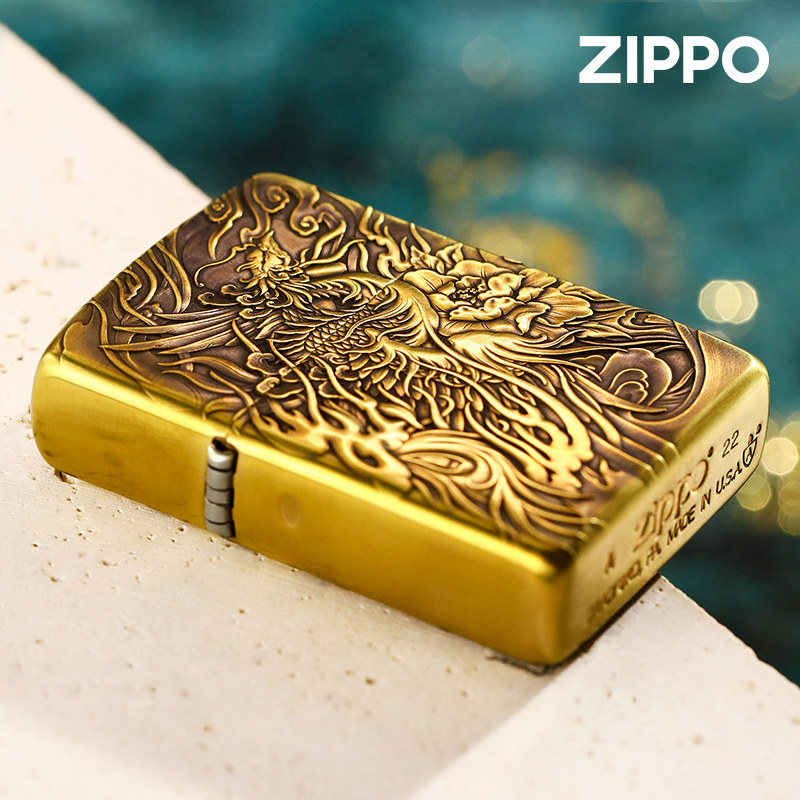 芝宝打火机zippo正品双面黄铜盔甲鬼王浮雕凤凰防风煤油男士送礼