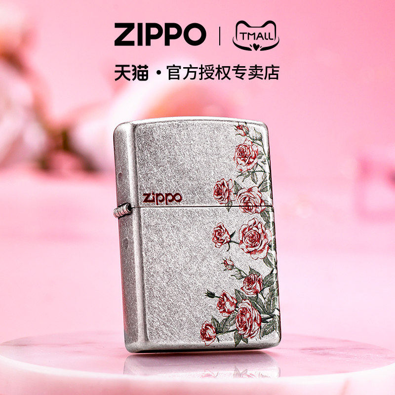 zippo打火机玫瑰寄语古银彩印官方正品煤油防风表白礼物送男友