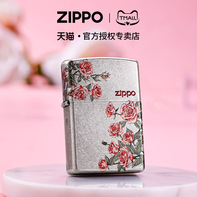 zippo打火机热恋告白玫瑰古银彩印官方煤油防风表白礼物送男友
