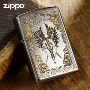 打火机Zippo美国原装正版经典深雕双面天使之剑zppo男士防风煤油