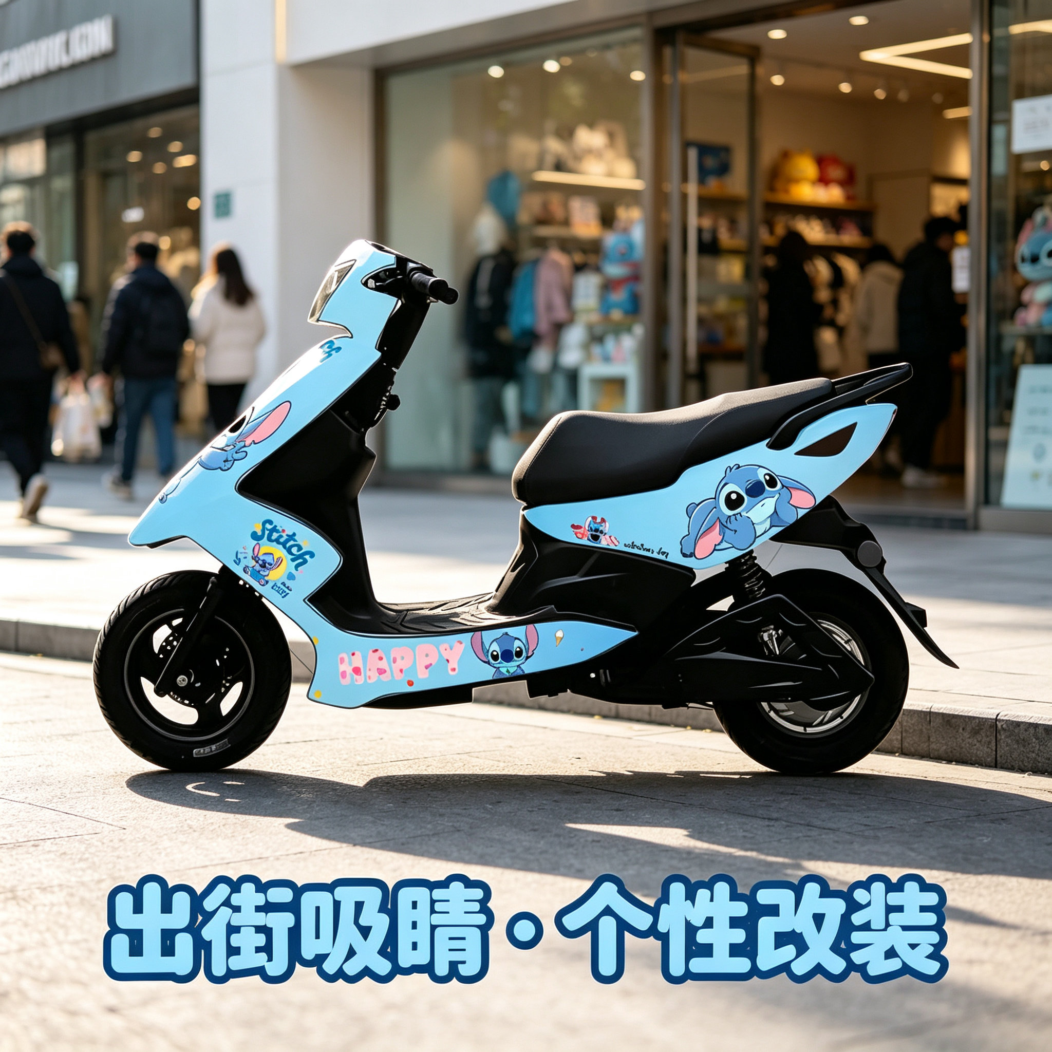 元气史迪仔三阳鬼火摩托车贴纸全车痛贴版画改装卡通贴膜个性拉花
