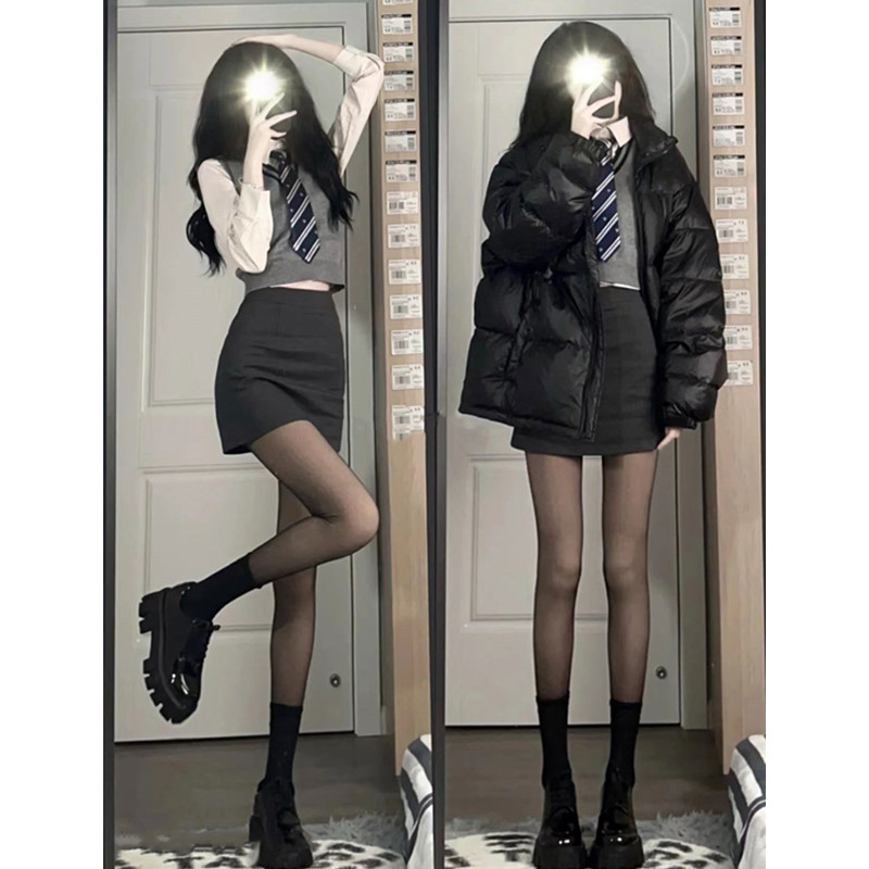 韩版甜美学院风性感深灰色半身裙女早秋百搭高腰紧身辣妹包臀短裙