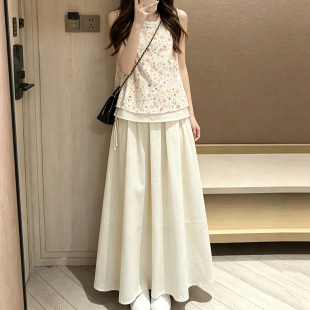 夏日绝美多巴胺套装法式甜美蕾丝拼接无袖衬衫衬衣半身裙女两件套