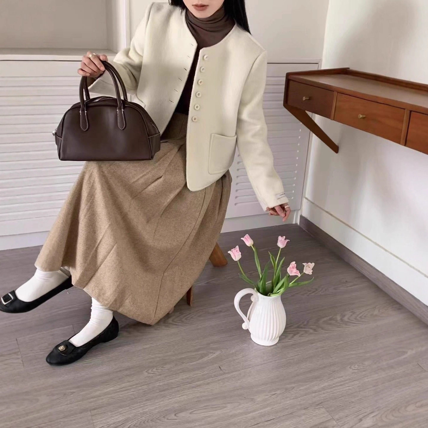 南油直销气质双面羊绒大衣女短款2025新款韩版时尚小香风毛呢外套