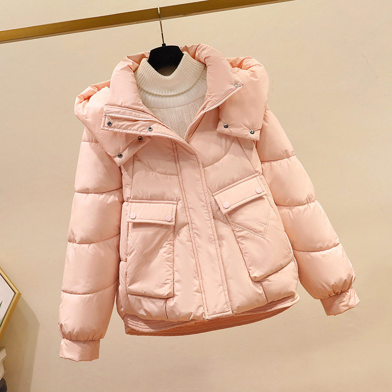 2025秋冬新款洋气韩版宽松连帽棉服短款棉衣女加厚收腰显瘦棉袄
