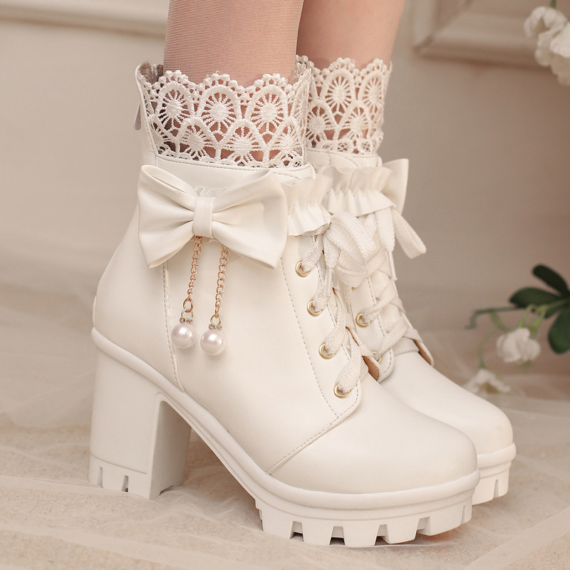 后拉链甜美百搭粗跟马丁靴女短靴2025秋冬新款防水台高跟鞋短筒靴