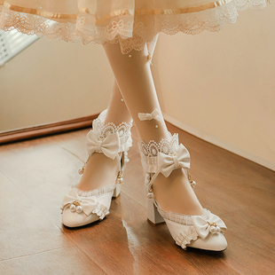 甜美拉链粗跟学生包头女单鞋 新款 子 女2026夏季 蝴蝶结少女高跟凉鞋