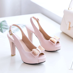 防水台凉鞋 仙女风粗跟鱼嘴凉鞋 新款 子2026夏季 蝴蝶结甜美高跟女鞋