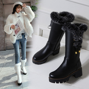 2025新款 粗跟中筒靴雪地女长靴子马丁靴秋冬百搭 高跟加厚保暖棉鞋