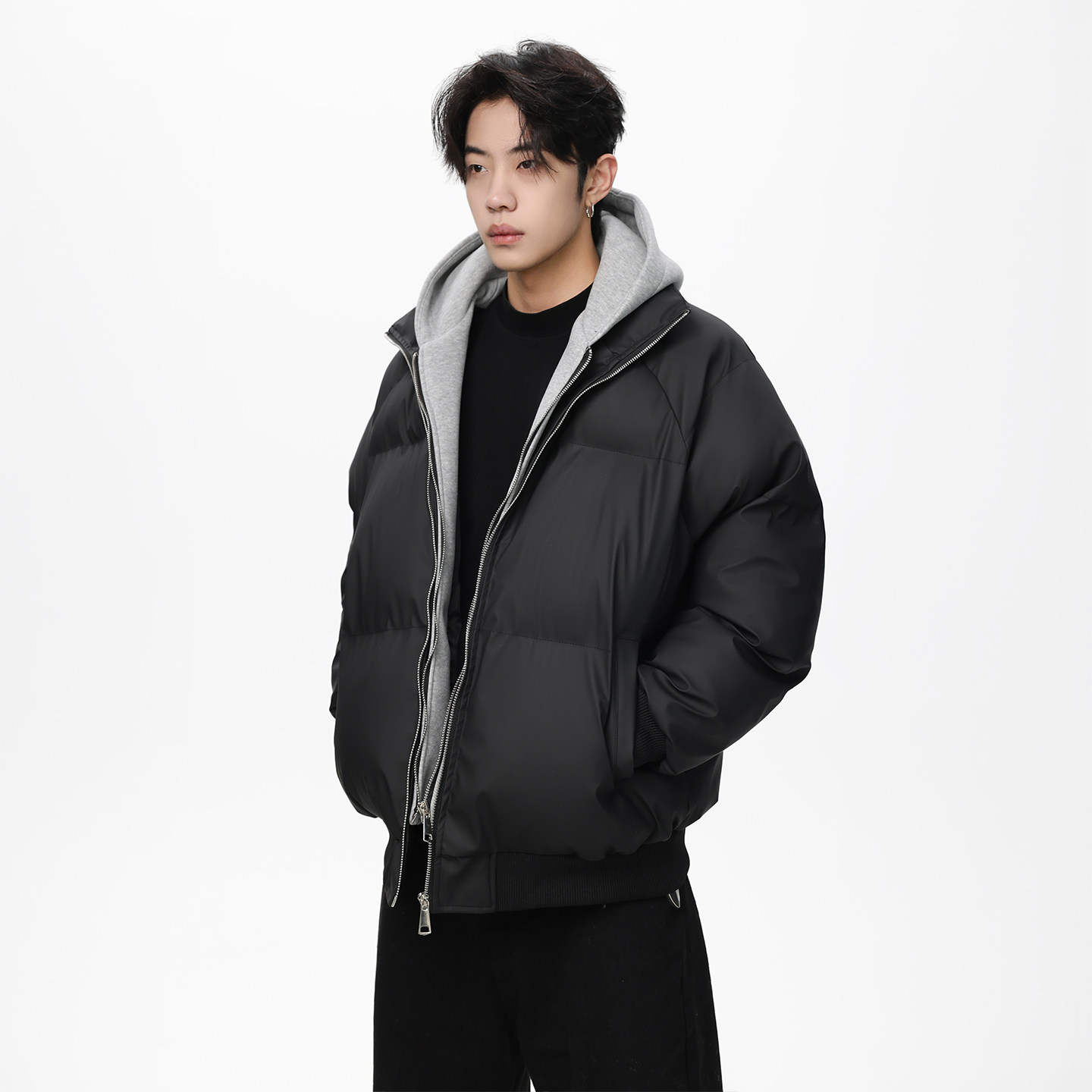 FOG EMMA美式假两件连帽棉服男女冬季双拉链加厚保暖短款棉衣外套