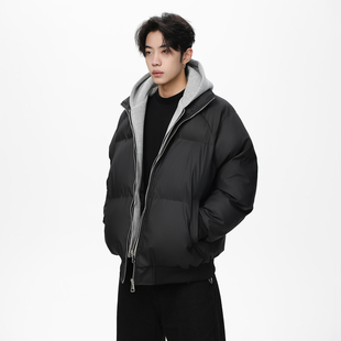 FOG EMMA美式假两件连帽棉服男女冬季双拉链加厚保暖短款棉衣外套