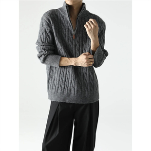 FOG EMMA复古麻花纹半高领拉链毛衣男秋冬季老钱风套头针织衫内搭