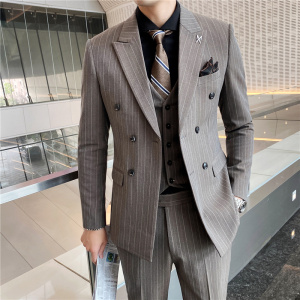 小码XS号155cm矮个子160商务休闲西服男士双排扣西装三件套装礼服